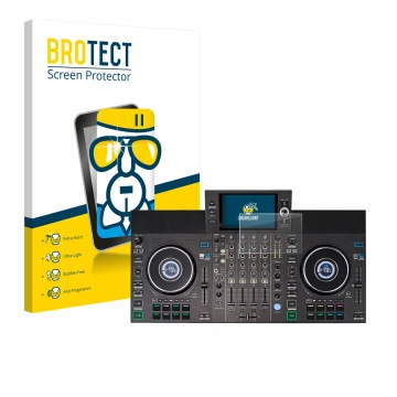 Vorderseite einer Produktverpackung mit dem Markenlogo BROTECT. Daneben ist das Gerät Denon DJ SC LIVE 4 (Jog) mit dem zugehör