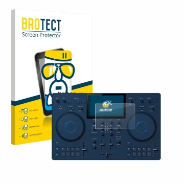 Vorderseite einer Produktverpackung mit dem Markenlogo BROTECT. Daneben ist das Gerät AlphaTheta OMNIS-Duo (Jog) mit dem zugeh