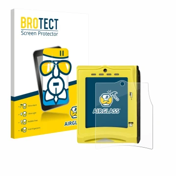 Vorderseite einer Produktverpackung mit dem Markenlogo BROTECT. Daneben ist das Gerät Nayax VPOS TOUCH mit dem zugehörigen Dis