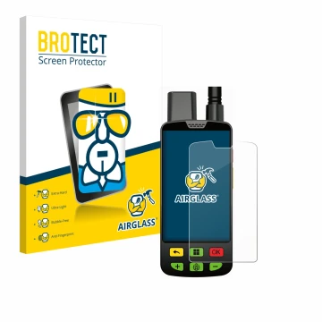 Vorderseite einer Produktverpackung mit dem Markenlogo BROTECT. Daneben ist das Gerät Aduro Locit GPS mit dem zugehörigen Disp