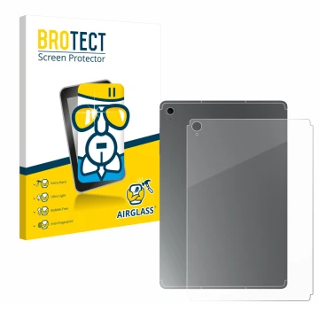 Vorderseite einer Produktverpackung mit dem Markenlogo BROTECT. Daneben ist das Gerät Samsung Galaxy Tab S10 FE+ (Rückseite) m