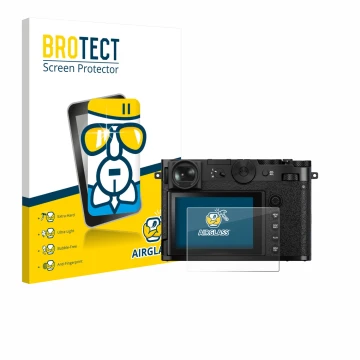 Vorderseite einer Produktverpackung mit dem Markenlogo BROTECT. Daneben ist das Gerät Fujifilm GFX 100RF mit dem zugehörigen D