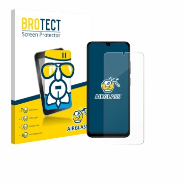 Vorderseite einer Produktverpackung mit dem Markenlogo BROTECT. Daneben ist das Gerät Xiaomi Redmi A5 mit dem zugehörigen Disp