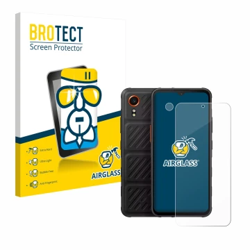 Vorderseite einer Produktverpackung mit dem Markenlogo BROTECT. Daneben ist das Gerät Samsung Galaxy XCover 7 Enterprise Editi