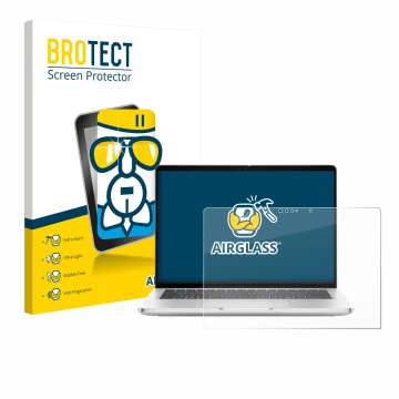 Vorderseite einer Produktverpackung mit dem Markenlogo BROTECT. Daneben ist das Gerät Dell Pro 13 Plus 2-in-1 mit dem zugehöri