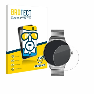 Vorderseite einer Produktverpackung mit dem Markenlogo BROTECT. Daneben ist das Gerät Pireware Slim Smartwatch mit dem zugehör