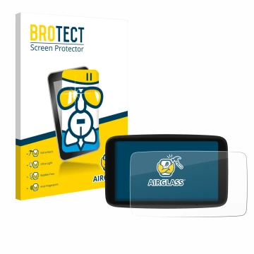 Vorderseite einer Produktverpackung mit dem Markenlogo BROTECT. Daneben ist das Gerät TomTom Go Navigator 6 (2. Generation) mi