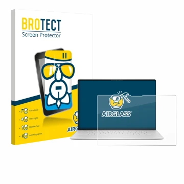 Vorderseite einer Produktverpackung mit dem Markenlogo BROTECT. Daneben ist das Gerät Dell XPS 13 9350 2024 mit dem zugehörige