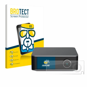 Vorderseite einer Produktverpackung mit dem Markenlogo BROTECT. Daneben ist das Gerät WiiM Ultra mit dem zugehörigen Displaysc
