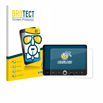 Vorderseite einer Produktverpackung mit dem Markenlogo BROTECT. Daneben ist das Gerät Dynavin D9-JP Plus 10.1