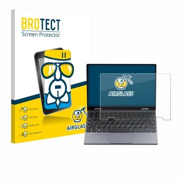 Vorderseite einer Produktverpackung mit dem Markenlogo BROTECT. Daneben ist das Gerät Chuwi MiniBook X N150 mit dem zugehörige