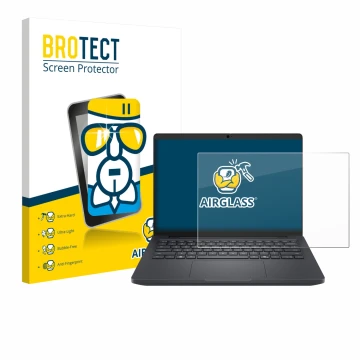 Vorderseite einer Produktverpackung mit dem Markenlogo BROTECT. Daneben ist das Gerät Dell Pro Max 14 mit dem zugehörigen Disp