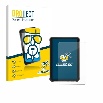 Vorderseite einer Produktverpackung mit dem Markenlogo BROTECT. Daneben ist das Gerät Hotwav R10 Pro mit dem zugehörigen Displ