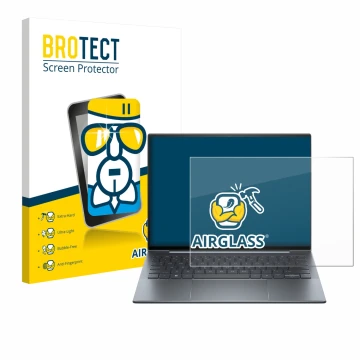 Vorderseite einer Produktverpackung mit dem Markenlogo BROTECT. Daneben ist das Gerät HP Dragonfly 13.5