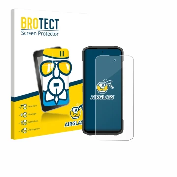 Vorderseite einer Produktverpackung mit dem Markenlogo BROTECT. Daneben ist das Gerät Doogee Blade 20 Turbo mit dem zugehörige