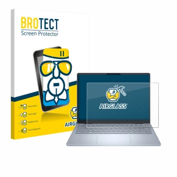 Vorderseite einer Produktverpackung mit dem Markenlogo BROTECT. Daneben ist das Gerät Dell 14 Plus Laptop mit dem zugehörigen 