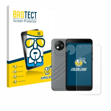 Vorderseite einer Produktverpackung mit dem Markenlogo BROTECT. Daneben ist das Gerät ZTE Blade A35 lite (Display+Kamera) mit 