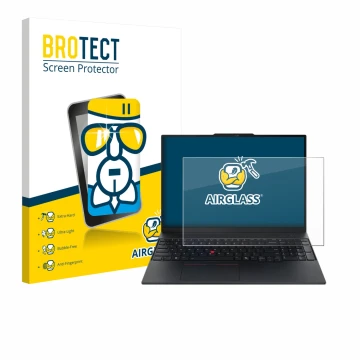 Vorderseite einer Produktverpackung mit dem Markenlogo BROTECT. Daneben ist das Gerät Lenovo ThinkPad E16 Gen 3 mit dem zugehö