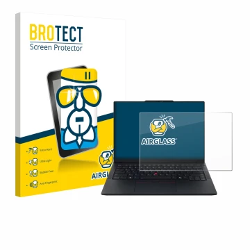 Vorderseite einer Produktverpackung mit dem Markenlogo BROTECT. Daneben ist das Gerät Lenovo ThinkPad E14 Gen 7 mit dem zugehö