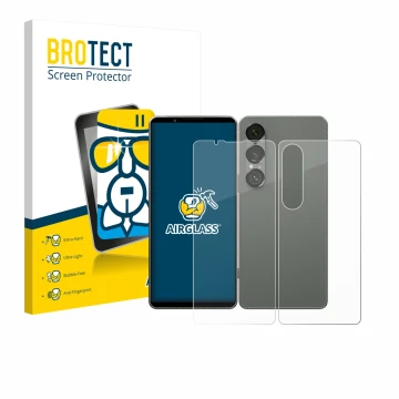 Vorderseite einer Produktverpackung mit dem Markenlogo BROTECT. Daneben ist das Gerät Sony Xperia 1 VII (Display+Rückseite) mi