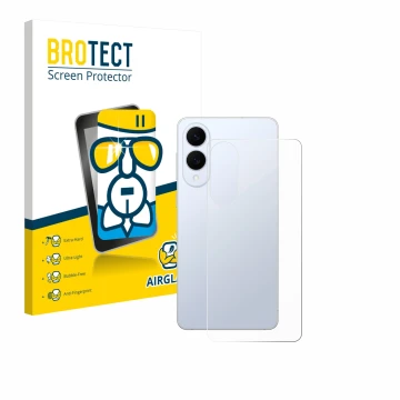 Vorderseite einer Produktverpackung mit dem Markenlogo BROTECT. Daneben ist das Gerät Samsung Galaxy S25 Edge (Rückseite) mit 
