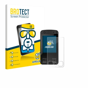 Vorderseite einer Produktverpackung mit dem Markenlogo BROTECT. Daneben ist das Gerät Bosch Kiox 400C mit dem zugehörigen Disp