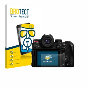 Vorderseite einer Produktverpackung mit dem Markenlogo BROTECT. Daneben ist das Gerät Panasonic Lumix DC-S1II mit dem zugehöri