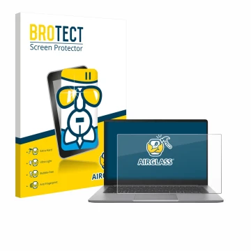 Vorderseite einer Produktverpackung mit dem Markenlogo BROTECT. Daneben ist das Gerät ASUS ExpertBook P1 P1403 mit dem zugehör