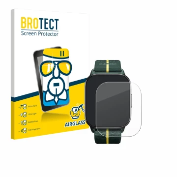 Vorderseite einer Produktverpackung mit dem Markenlogo BROTECT. Daneben ist das Gerät Motorola Moto watch fit mit dem zugehöri