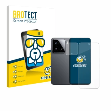 Vorderseite einer Produktverpackung mit dem Markenlogo BROTECT. Daneben ist das Gerät Xiaomi 15 (Display+Kamera) mit dem zugeh