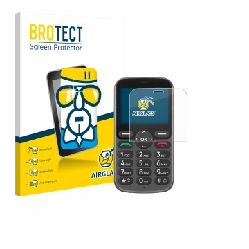 Vorderseite einer Produktverpackung mit dem Markenlogo BROTECT. Daneben ist das Gerät Doro 1380 mit dem zugehörigen Displaysch