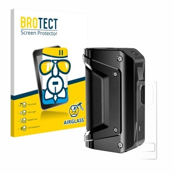 Vorderseite einer Produktverpackung mit dem Markenlogo BROTECT. Daneben ist das Gerät GeekVape Aegis Legend 3 mit dem zugehöri
