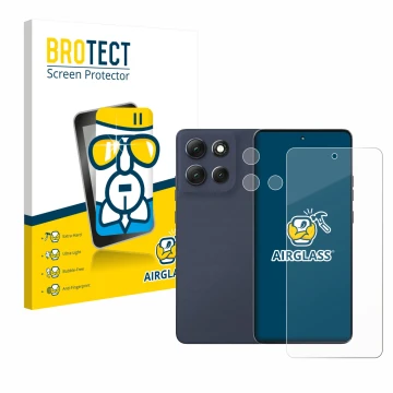 Vorderseite einer Produktverpackung mit dem Markenlogo BROTECT. Daneben ist das Gerät Motorola Moto G86 Power (Display+Kamera)