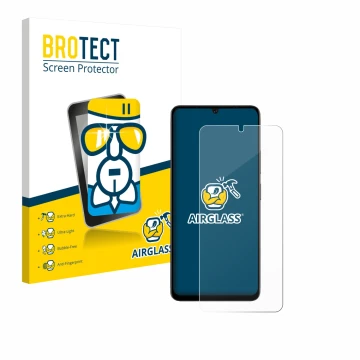 Vorderseite einer Produktverpackung mit dem Markenlogo BROTECT. Daneben ist das Gerät Doogee Note 59 Pro Plus mit dem zugehöri