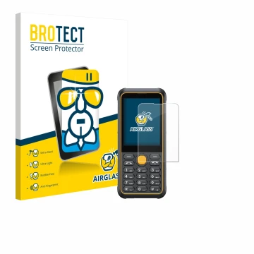 Vorderseite einer Produktverpackung mit dem Markenlogo BROTECT. Daneben ist das Gerät Ulefone Armor Mini 4 mit dem zugehörigen