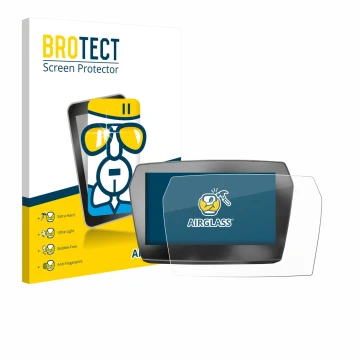 Vorderseite einer Produktverpackung mit dem Markenlogo BROTECT. Daneben ist das Gerät Voge 625 2025 mit dem zugehörigen Displa