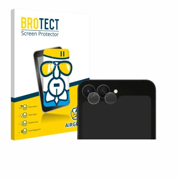 Vorderseite einer Produktverpackung mit dem Markenlogo BROTECT. Daneben ist das Gerät Samsung Galaxy Z Flip 7 FE (NUR Kamerasc