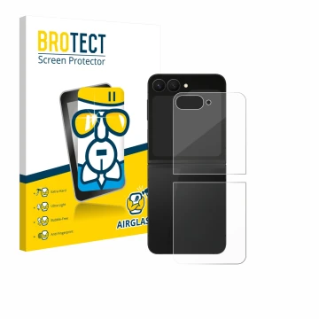 Vorderseite einer Produktverpackung mit dem Markenlogo BROTECT. Daneben ist das Gerät Samsung Galaxy Z Flip 7 FE (Rückseite) m