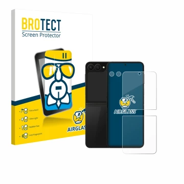 Vorderseite einer Produktverpackung mit dem Markenlogo BROTECT. Daneben ist das Gerät Samsung Galaxy Z Flip 7 FE (Display+Kame