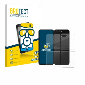 Vorderseite einer Produktverpackung mit dem Markenlogo BROTECT. Daneben ist das Gerät Samsung Galaxy Z Flip 7 FE (Display+Rück