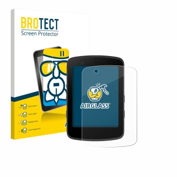 Vorderseite einer Produktverpackung mit dem Markenlogo BROTECT. Daneben ist das Gerät Bryton Rider 650 mit dem zugehörigen Dis