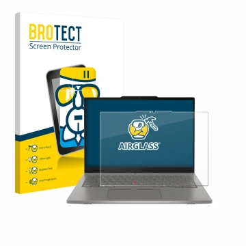 Vorderseite einer Produktverpackung mit dem Markenlogo BROTECT. Daneben ist das Gerät Lenovo ThinkPad L13 2-in-1 Gen 6 mit dem