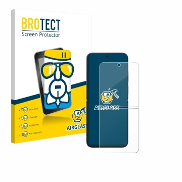 Vorderseite einer Produktverpackung mit dem Markenlogo BROTECT. Daneben ist das Gerät Xiaomi MIX Flip mit dem zugehörigen Disp