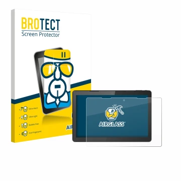 Vorderseite einer Produktverpackung mit dem Markenlogo BROTECT. Daneben ist das Gerät Hannspree Pad 13.3