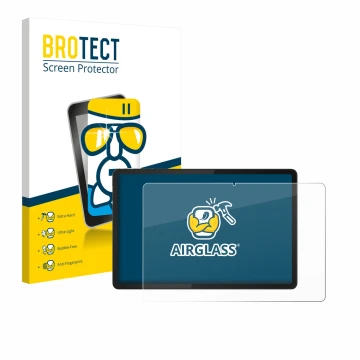 Vorderseite einer Produktverpackung mit dem Markenlogo BROTECT. Daneben ist das Gerät Lenovo Tab K11e mit dem zugehörigen Disp