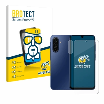 Vorderseite einer Produktverpackung mit dem Markenlogo BROTECT. Daneben ist das Gerät Samsung Galaxy A17 4G (Display+Kamera) m