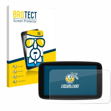 Vorderseite einer Produktverpackung mit dem Markenlogo BROTECT. Daneben ist das Gerät TomTom GO Classic 6