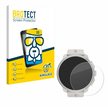 Vorderseite einer Produktverpackung mit dem Markenlogo BROTECT. Daneben ist das Gerät Suunto Race 2 mit dem zugehörigen Displa