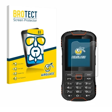 Vorderseite einer Produktverpackung mit dem Markenlogo BROTECT. Daneben ist das Gerät Gigaset GLX8 mit dem zugehörigen Display