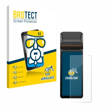 Vorderseite einer Produktverpackung mit dem Markenlogo BROTECT. Daneben ist das Gerät Sunmi V3H mit dem zugehörigen Displaysch